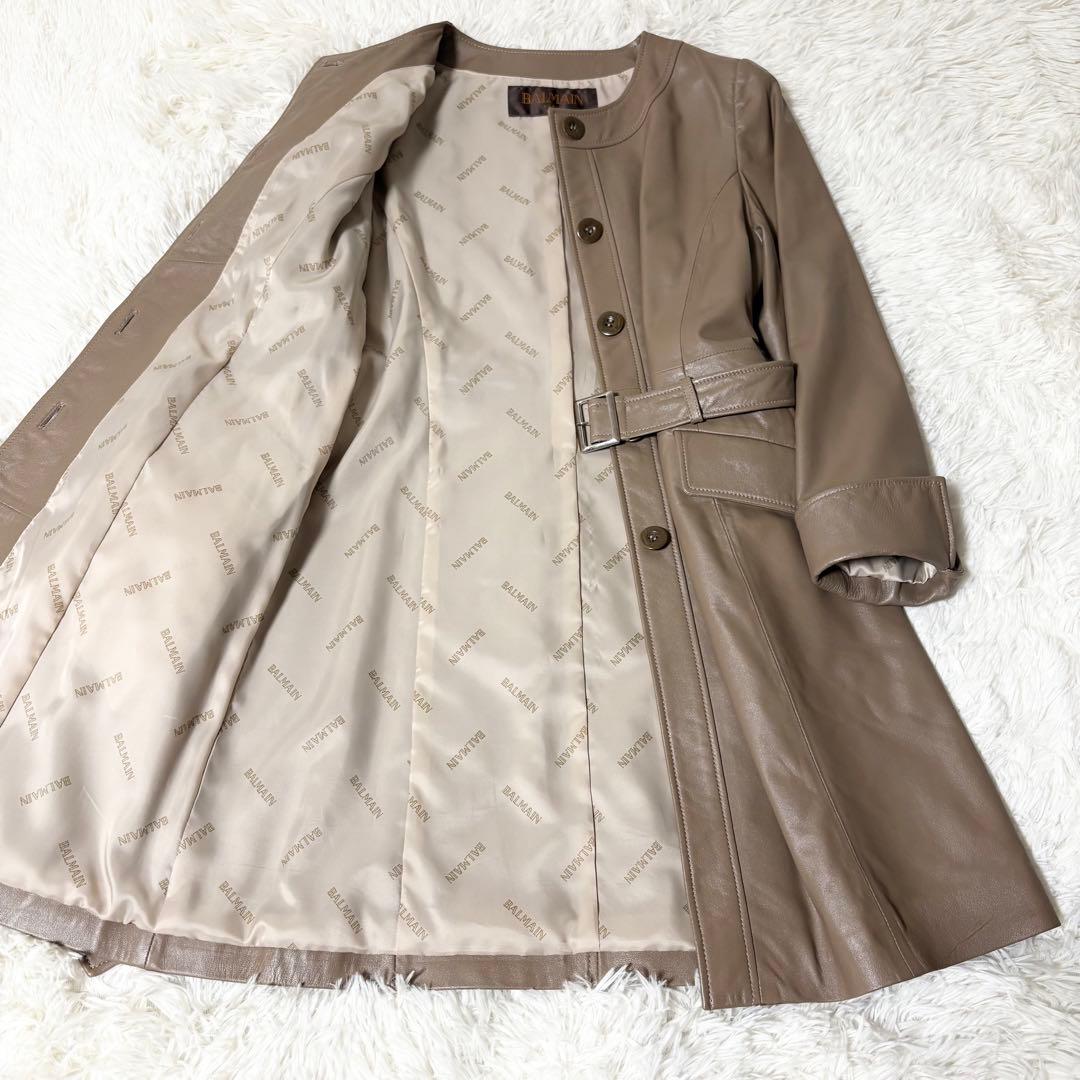 極美品✨バルマン ベルテッド レザーコート 羊革 ラムレザー　ブラウン L相当
