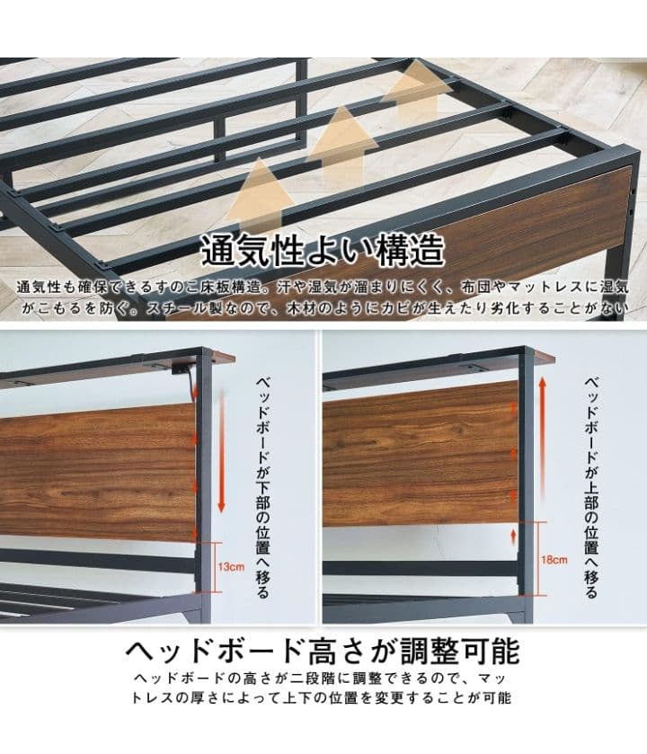 KS3　ベッドフレーム セミダブル 頑丈なスチルパイプ 耐荷重200kg