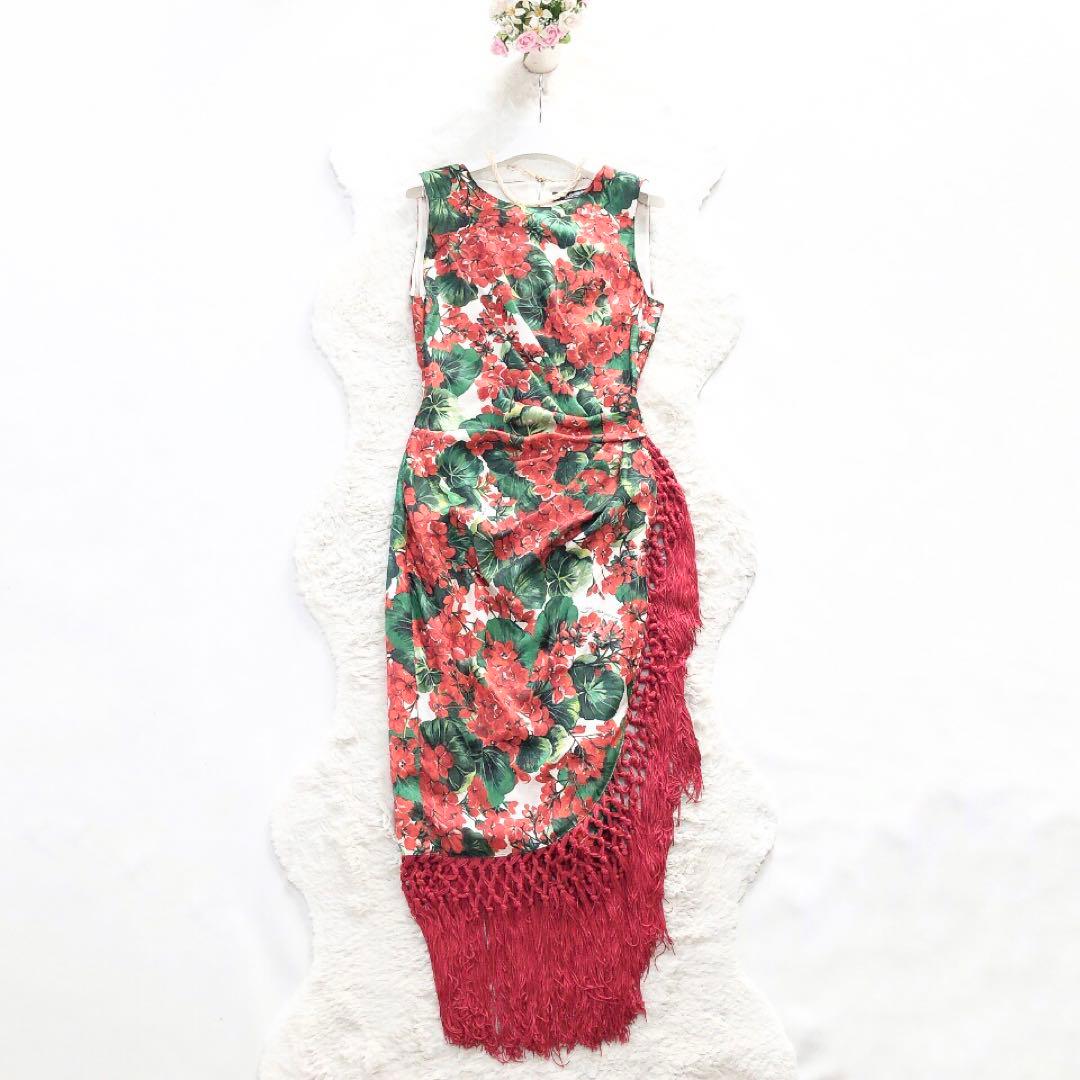 ドルチェアンドガッバーナ*花柄ロングドレス　フリンジ　フラワー　ワンピース　40