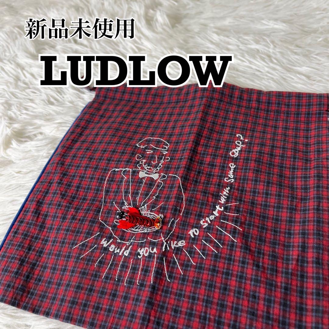 新品未使用　LUDLOW チェック柄　ドローストリングポーチ　巾着　刺繍　シルク