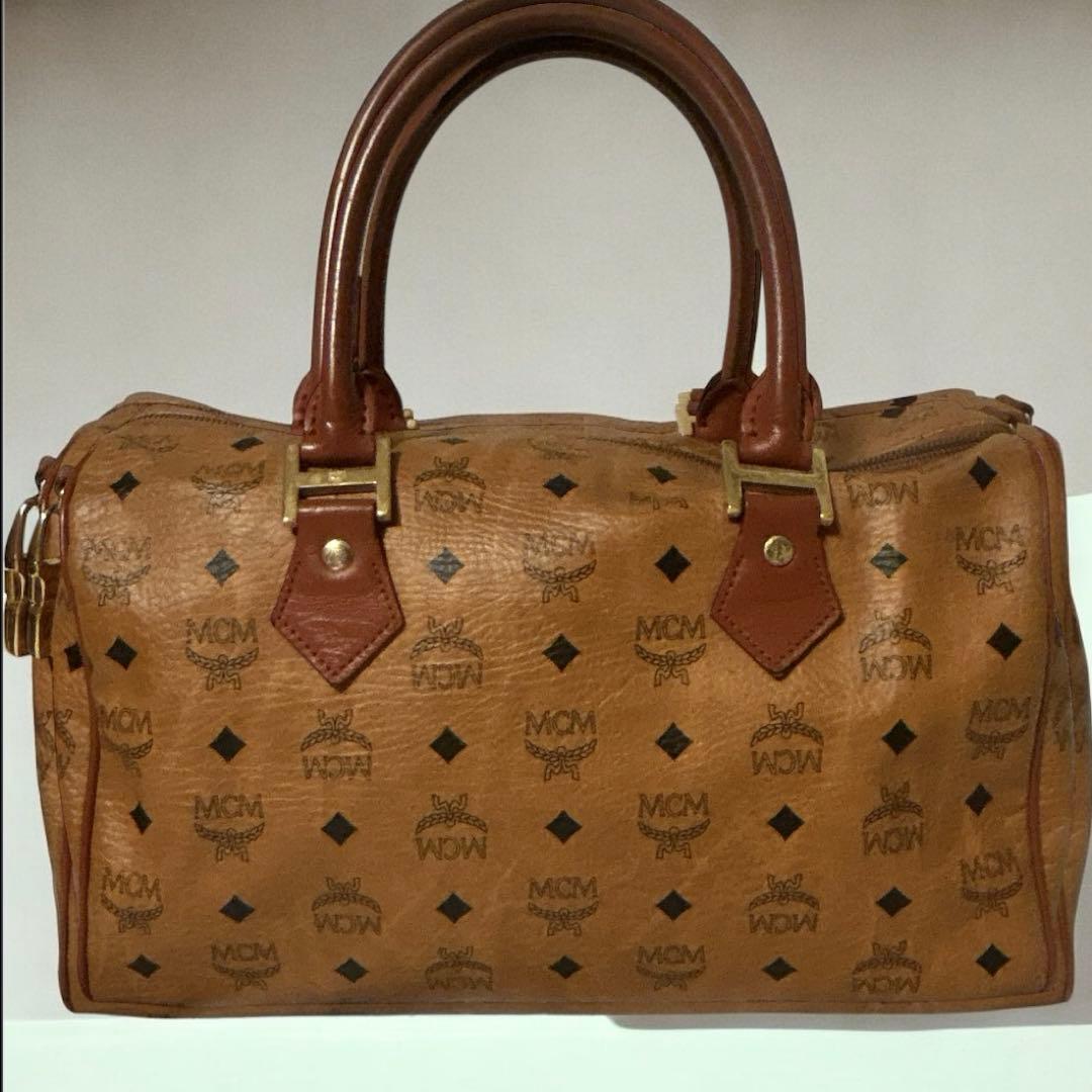 ダイヤル付き✨MCM ボストン バック ヴィセトス柄 レザー ブラウン 大容量