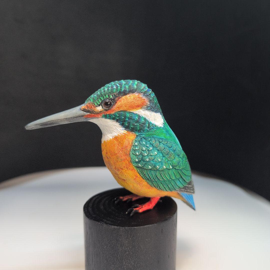 リクエスト品　カワセミ 　バードカービング 木彫りの野鳥　野鳥彫刻