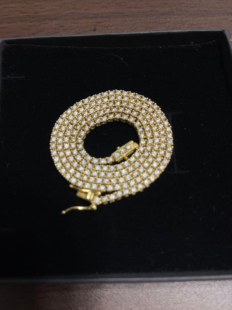 モアサナイト テニスネックレス 925Silver ゴールド ２mm ４５ｃｍ