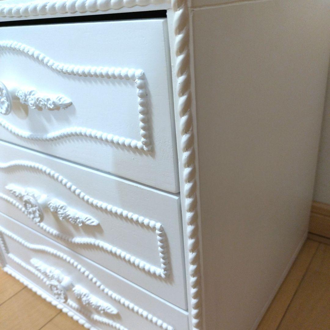 美品　チェスト　完成品　木製　姫系　プリンセス　ロマプリ　3段　白　ホワイト