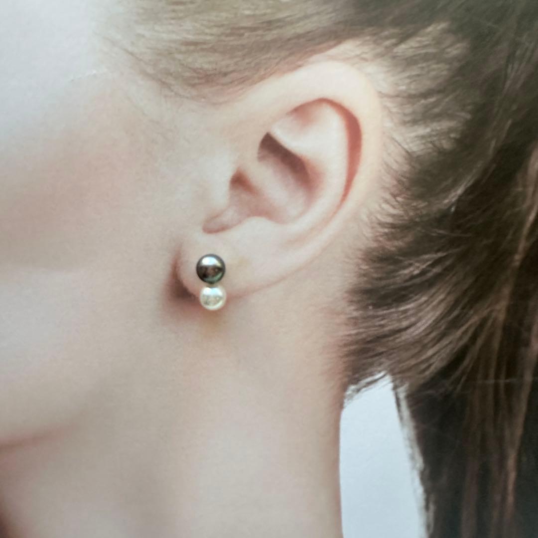 【セール価格】プラチナ900 アコヤ真珠　コンビネーションピアス（緑×白）