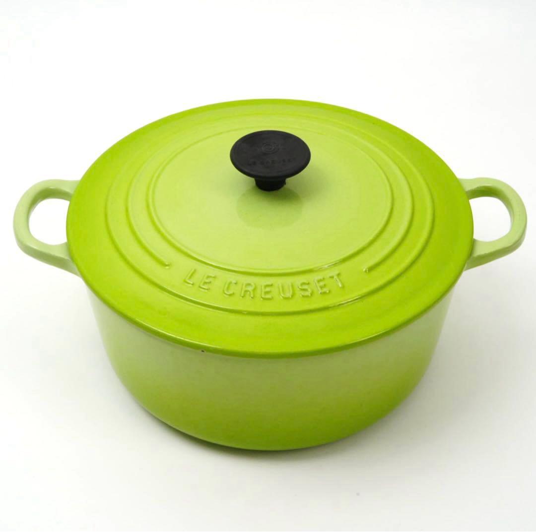 【美品】LE CREUSET　ココット ロンド フルーツグリーン　22cm
