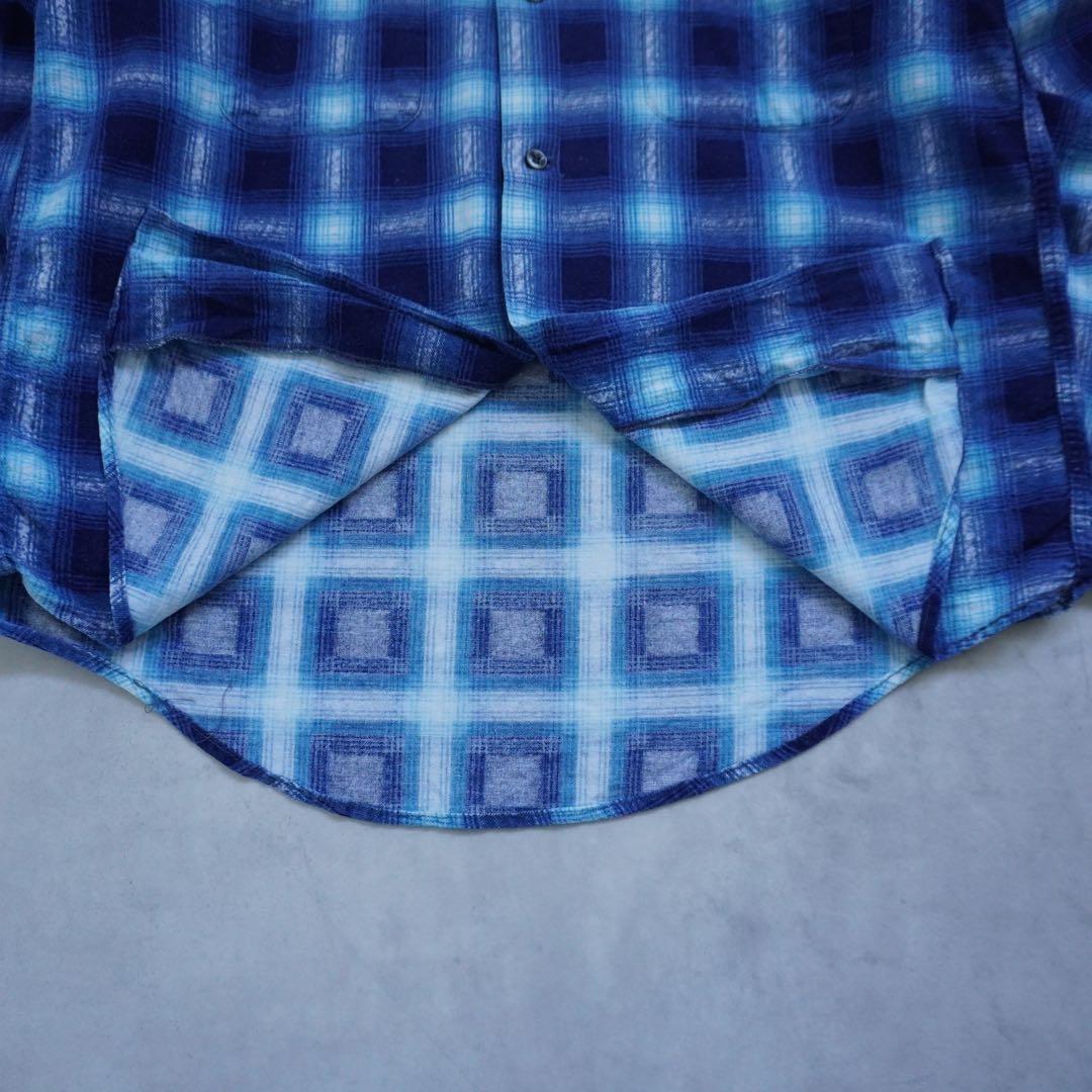 【60s】searsシアーズ プリントネルシャツ ブルー M vintage