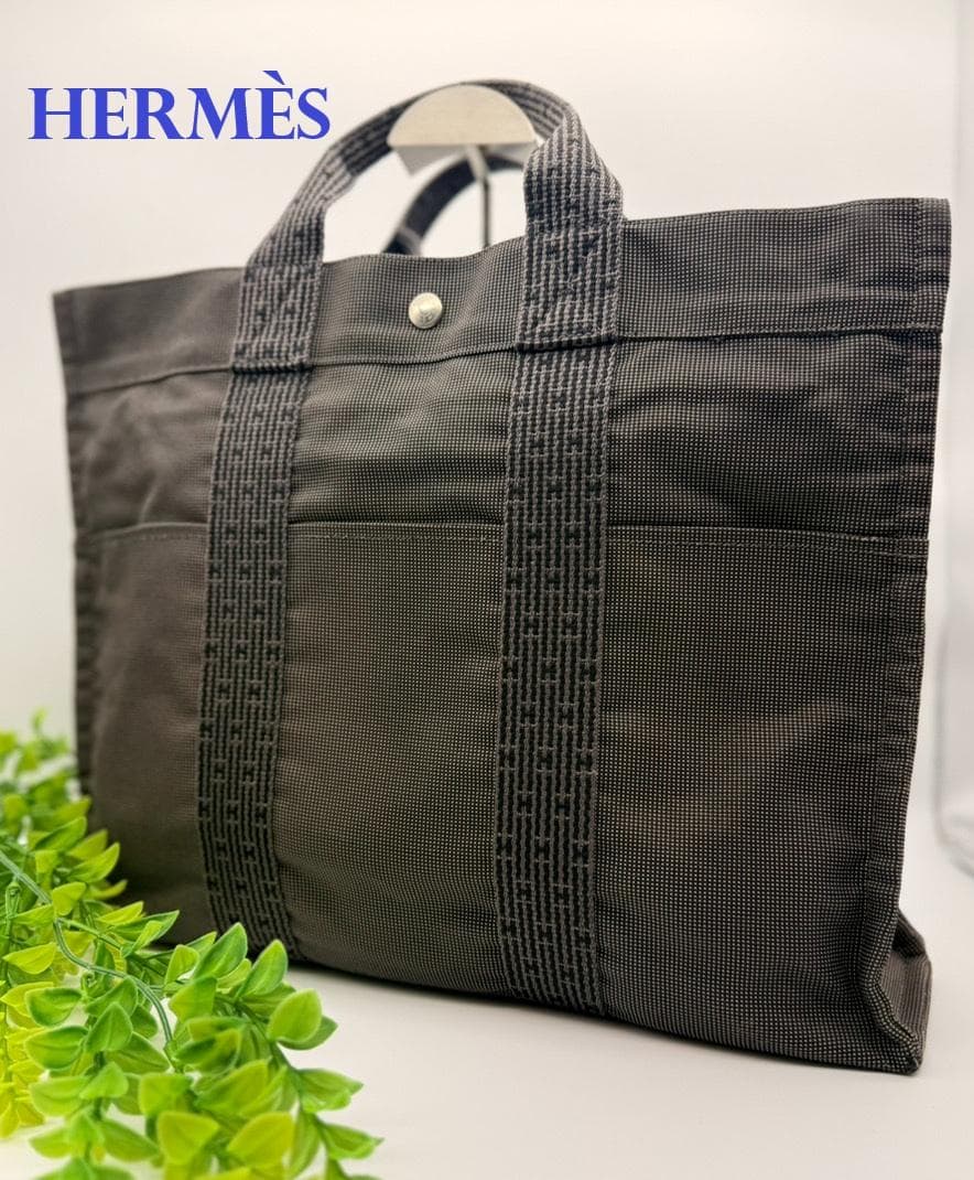 【美品】エルメス エールライン MM トートバッグ グレー