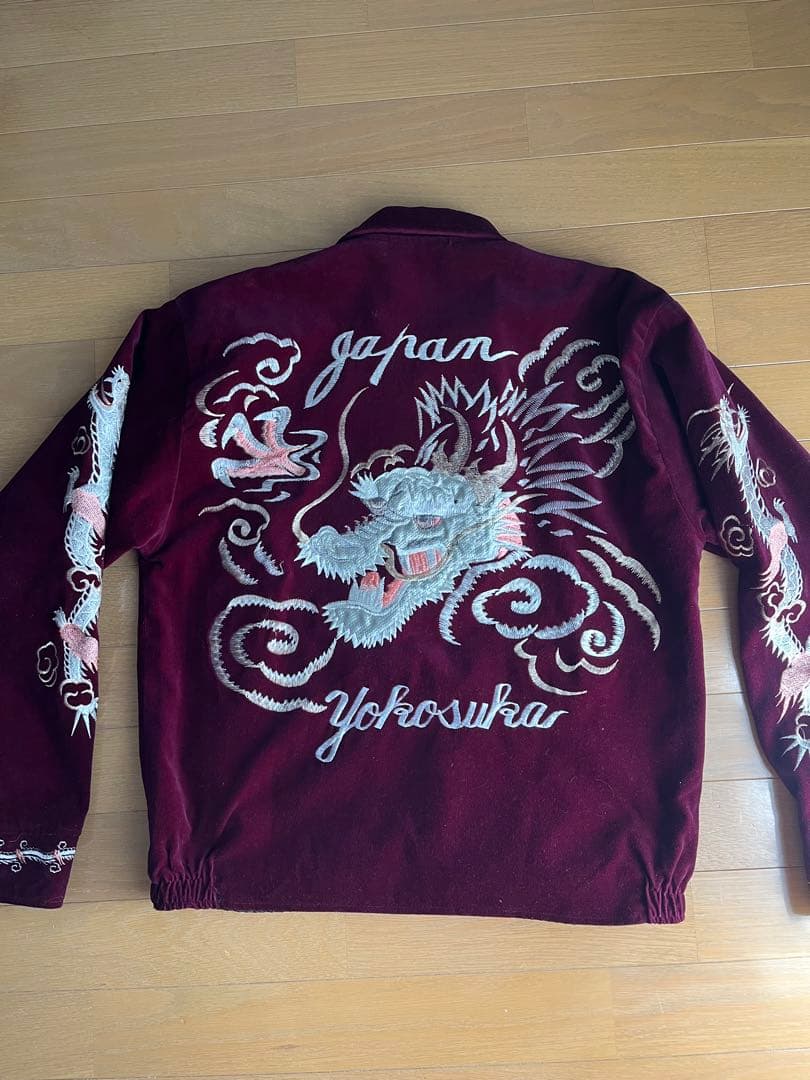 80年代　スカジャン　スーベニアジャケット　ベロア　別珍　襟付き　龍