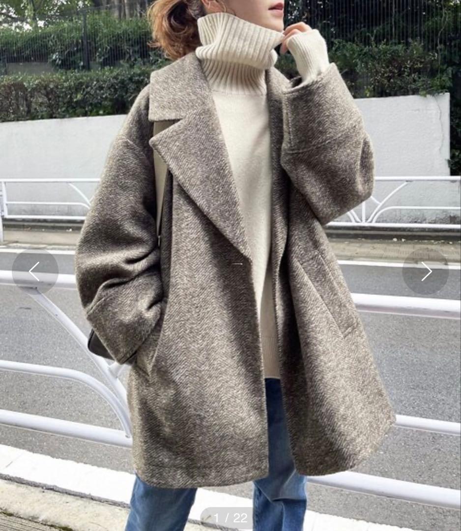 Wスライバーヘリンボーンミドルコート