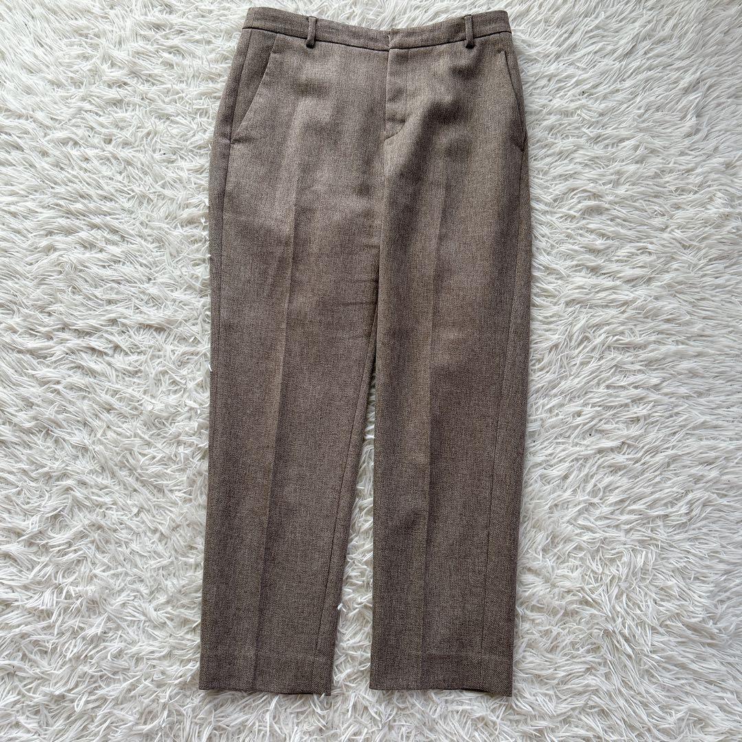 美品★22AW 23区 ウールライクカルゼ ノーカラーパンツスーツ ブラウン