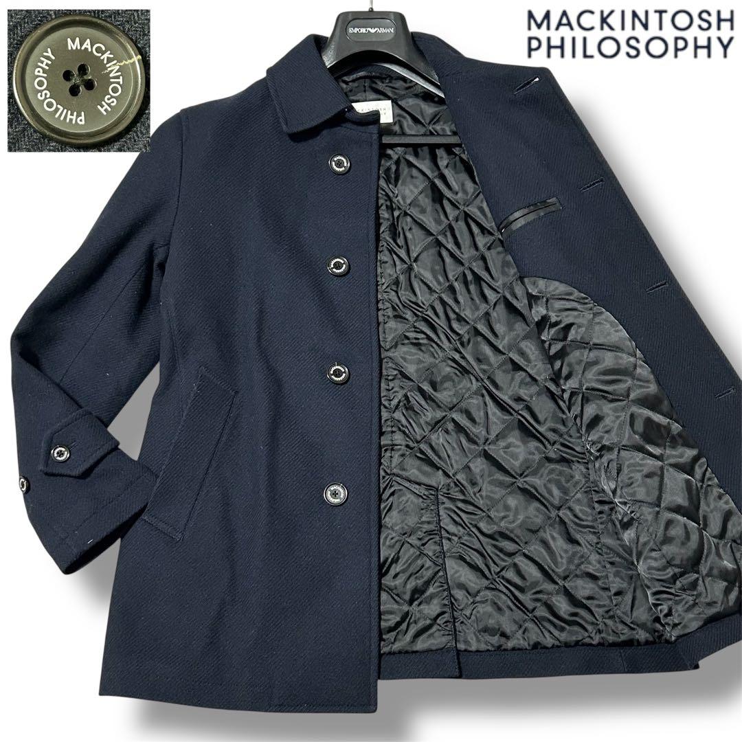 【マッキントッシュ】襟付き ステンカラーコート 釦刻印 裏地キルティング M位