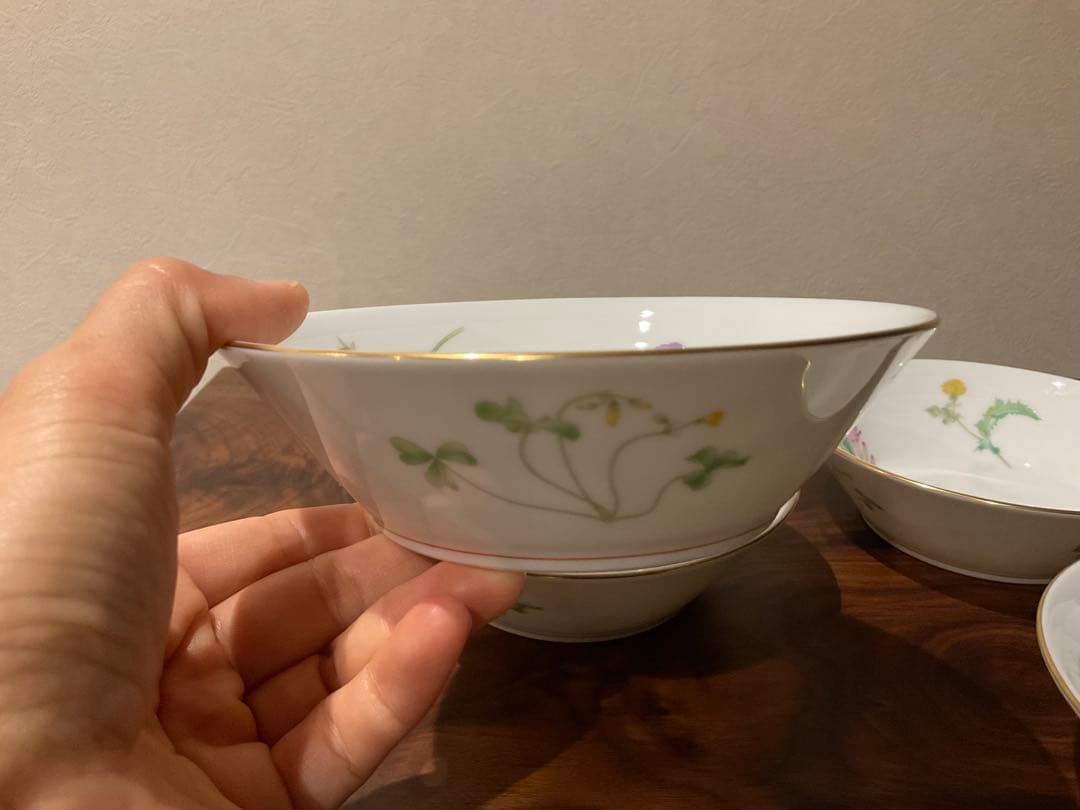 ☺️新品未使用❣️香蘭社 花柄 金色縁取り 大鉢1+中鉢5 切立鉢