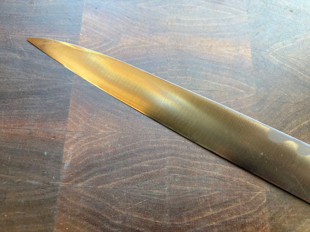 堺打刃物　紋鍛錬　青鋼　柳刃　9寸　270mm 包丁　和包丁　研ぎ済　水牛朴柄