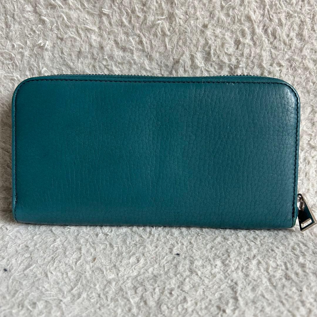 美品✨トムフォード 長財布 ラウンドファスナー シボ革 ロゴ ターコイズグリーン