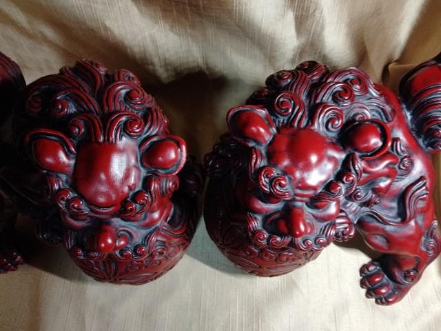 重量級　シーサー 獅子 縁起置物 寿山石　1個5kg　20x21x19cm