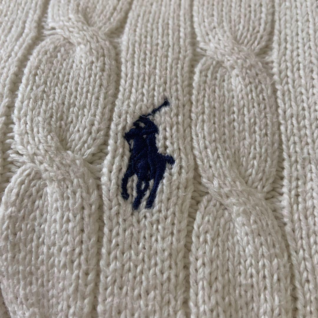 ポロラルフローレン❤️ケーブルニット　コットン　ネイビーポニー刺繍　白　L