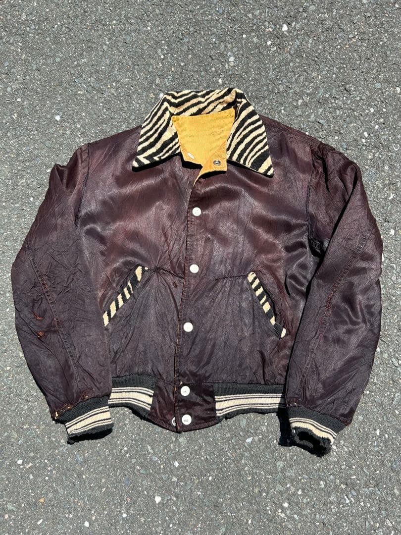 【50s】ゼブラ ジャケット サテン コーデュロイ リバーシブル