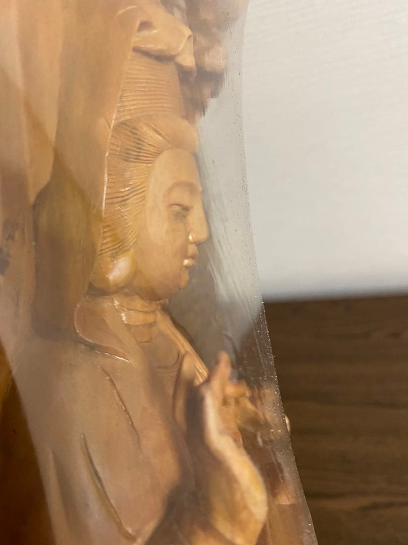 観音様龍　彫刻　一刀彫り　仏像　木彫り