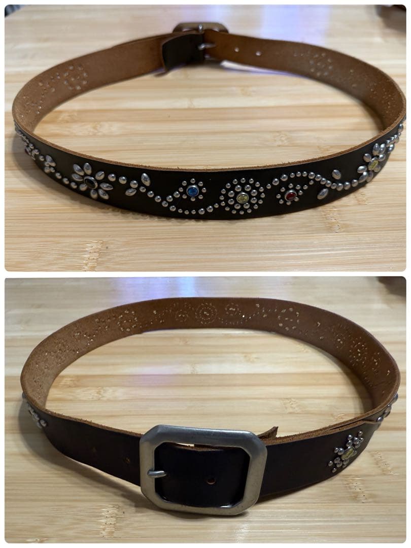 美品⭐️TMT⭐️フラワーシルバースタッズ⭐️マルチカラーストーン⭐️ブラックレザー⭐️M