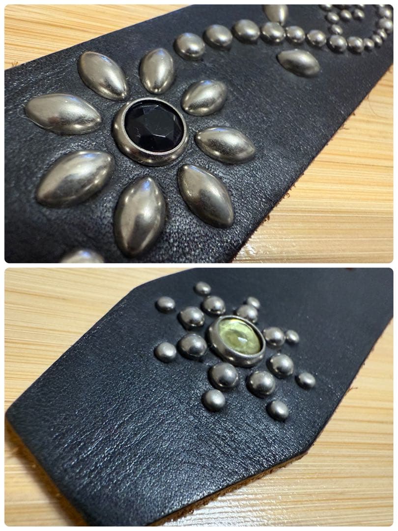 美品⭐️TMT⭐️フラワーシルバースタッズ⭐️マルチカラーストーン⭐️ブラックレザー⭐️M