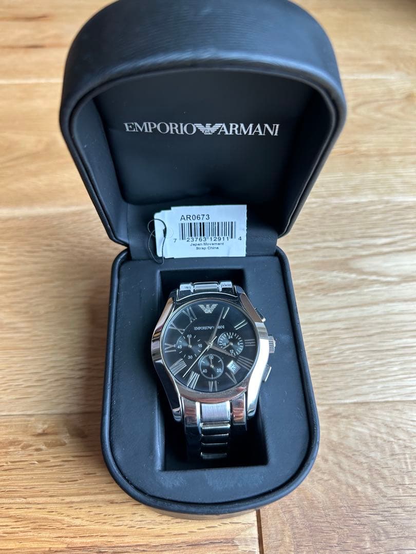 EMPORIO ARMANI 腕時計 クロノグラフシルバーブラック　【電池新品】