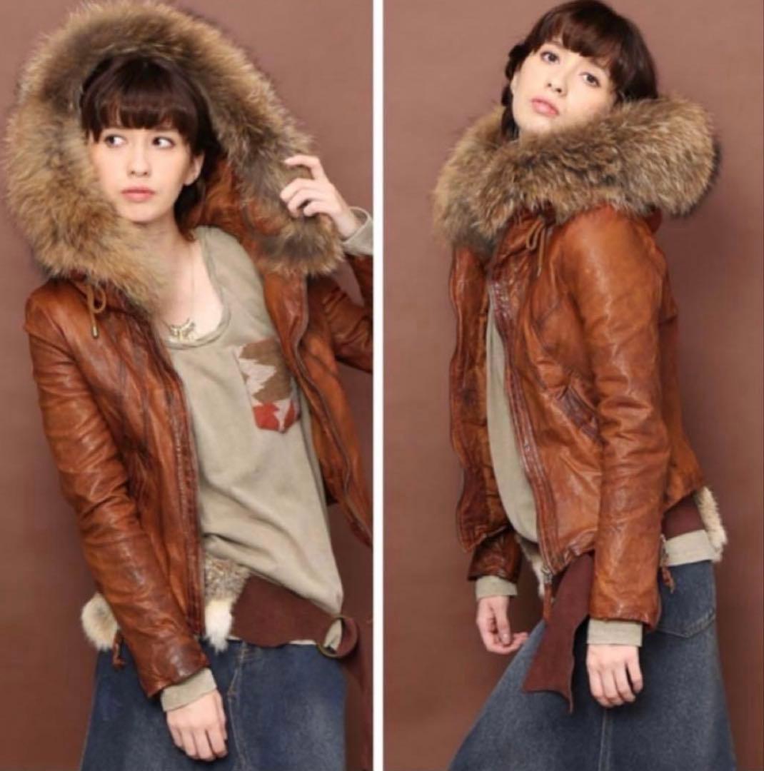 ☆goa ゴア ラムレザー 革ジャン ファー付き ブラウン 難あり