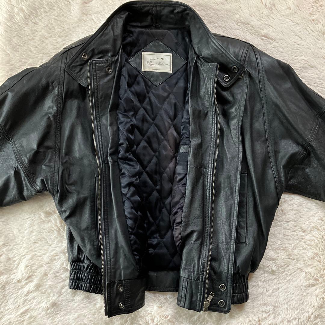 美品90s レディースレザージャケット黒牛革100% 内ポケット付リスト調整可能