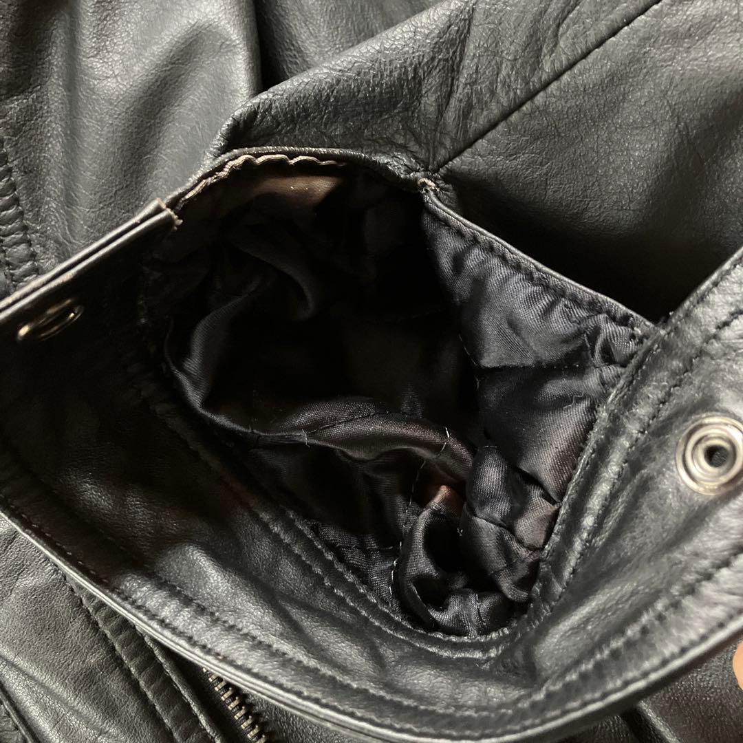 美品90s レディースレザージャケット黒牛革100% 内ポケット付リスト調整可能