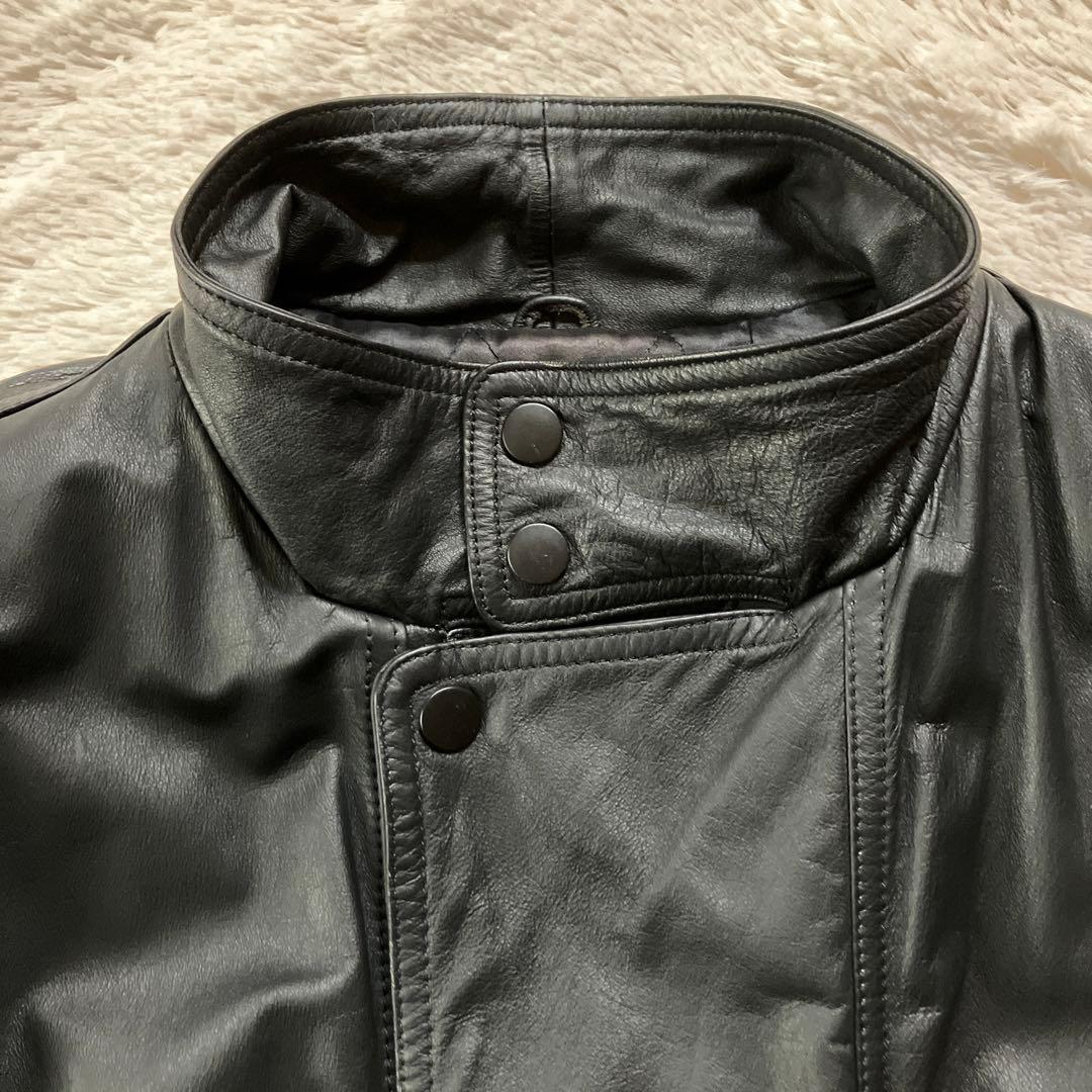 美品90s レディースレザージャケット黒牛革100% 内ポケット付リスト調整可能