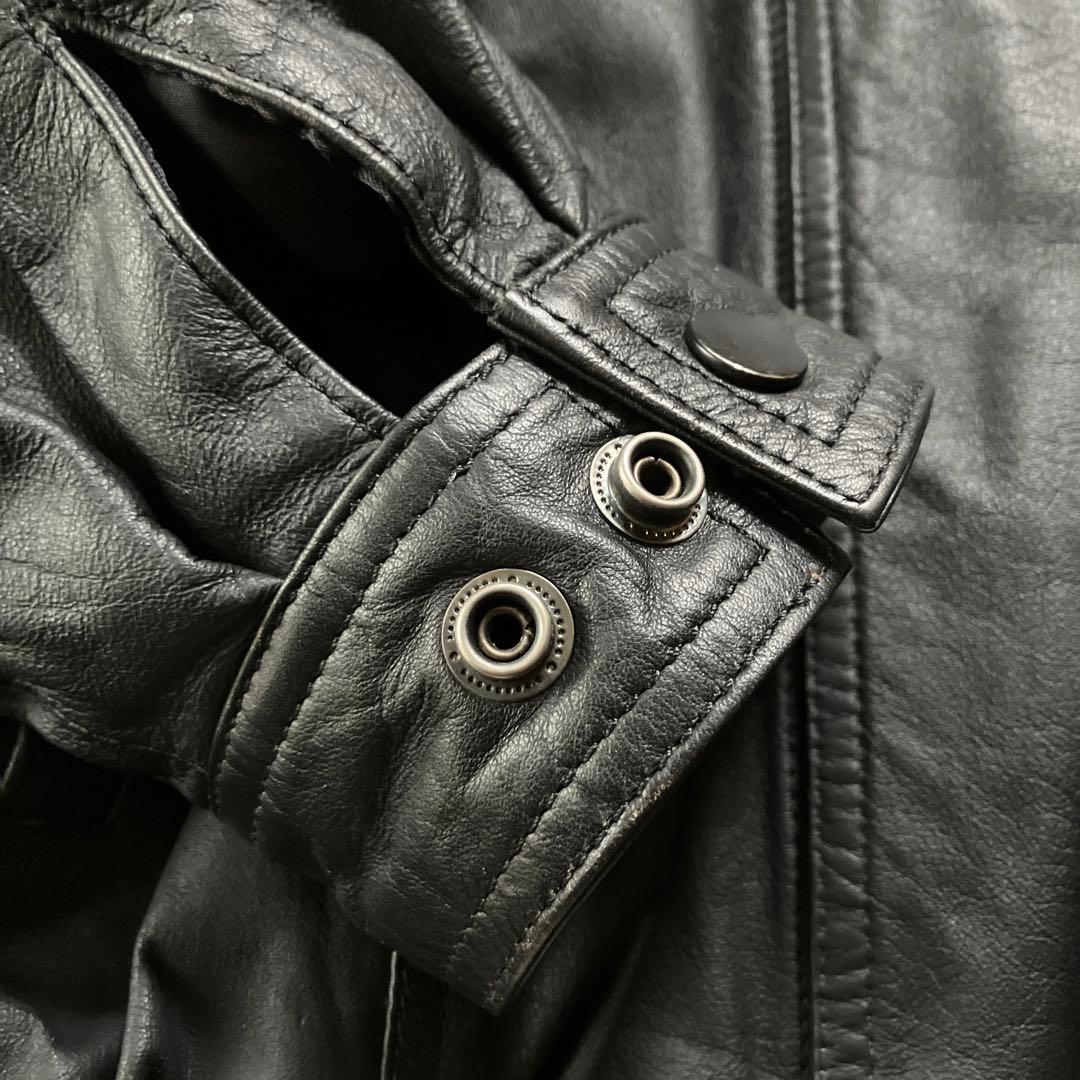 美品90s レディースレザージャケット黒牛革100% 内ポケット付リスト調整可能