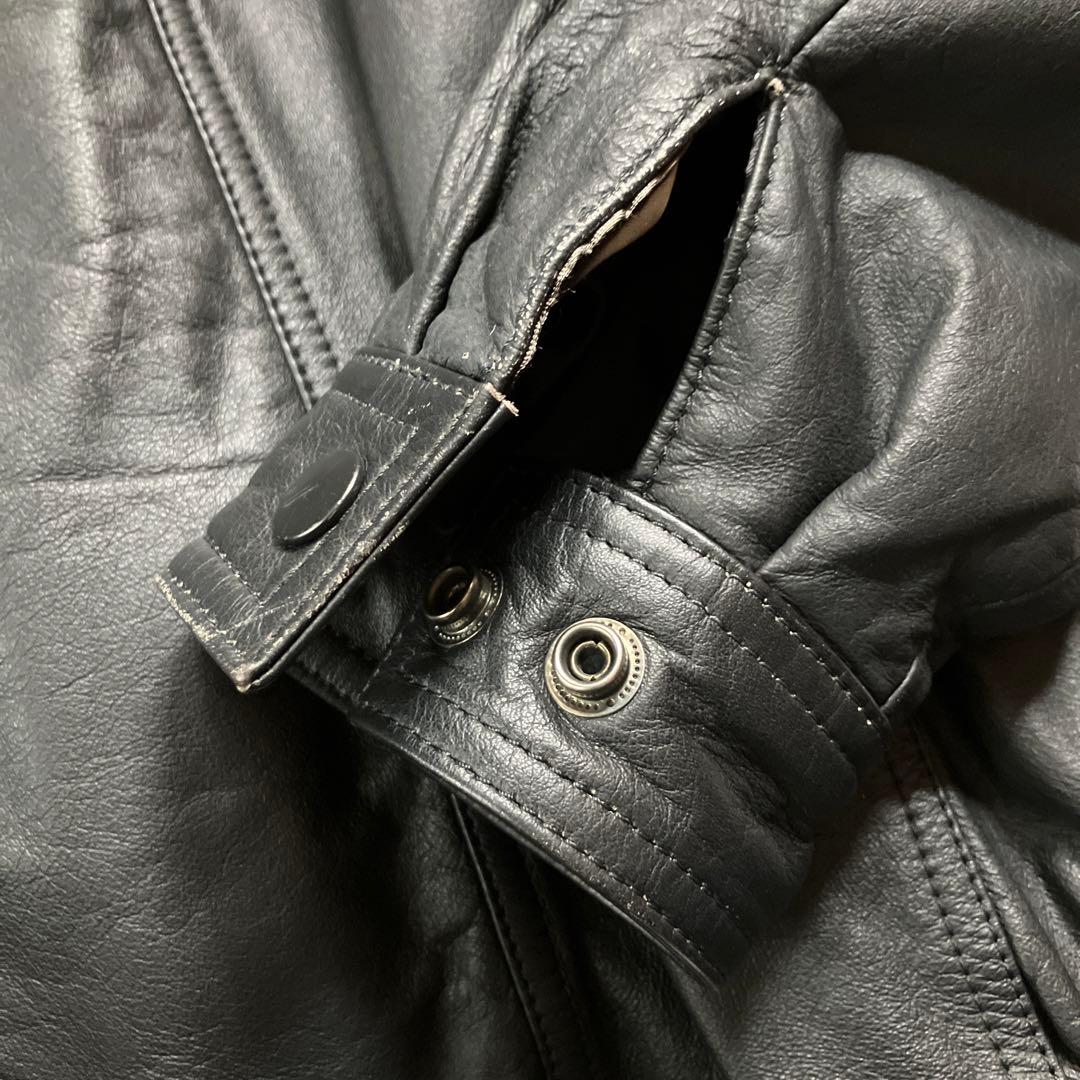美品90s レディースレザージャケット黒牛革100% 内ポケット付リスト調整可能