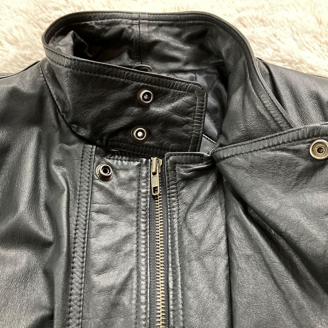 美品90s レディースレザージャケット黒牛革100% 内ポケット付リスト調整可能