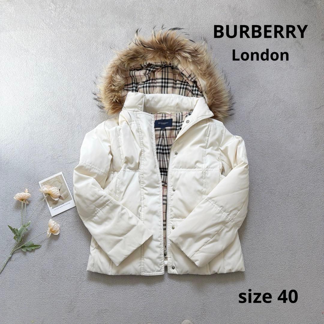 【BURBERRY】 ダウン フェザー ジャケット コート 40 白 ファー
