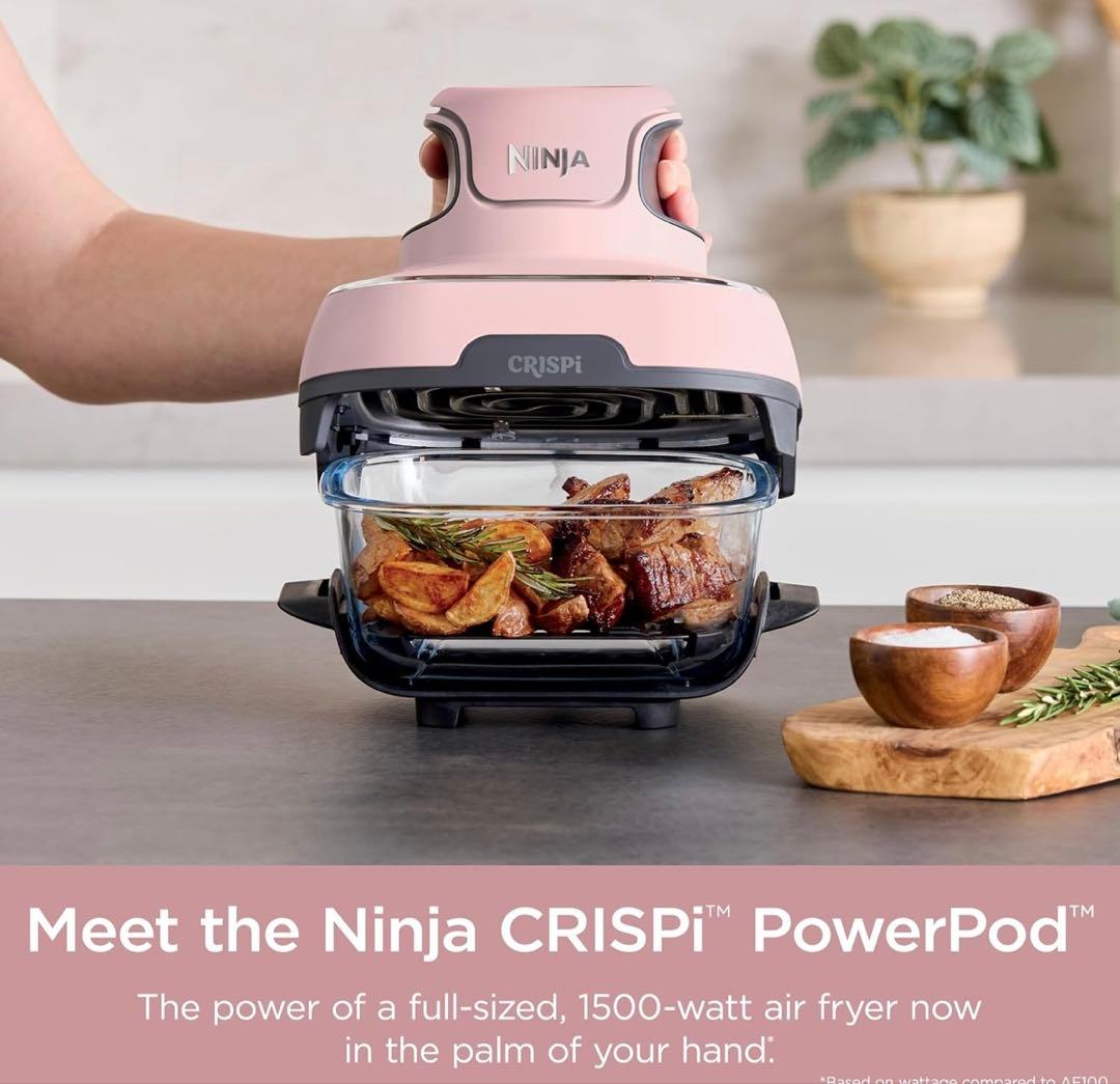 ninja crispi エアフライヤー　ガラスポータブル調理システム　ピンク