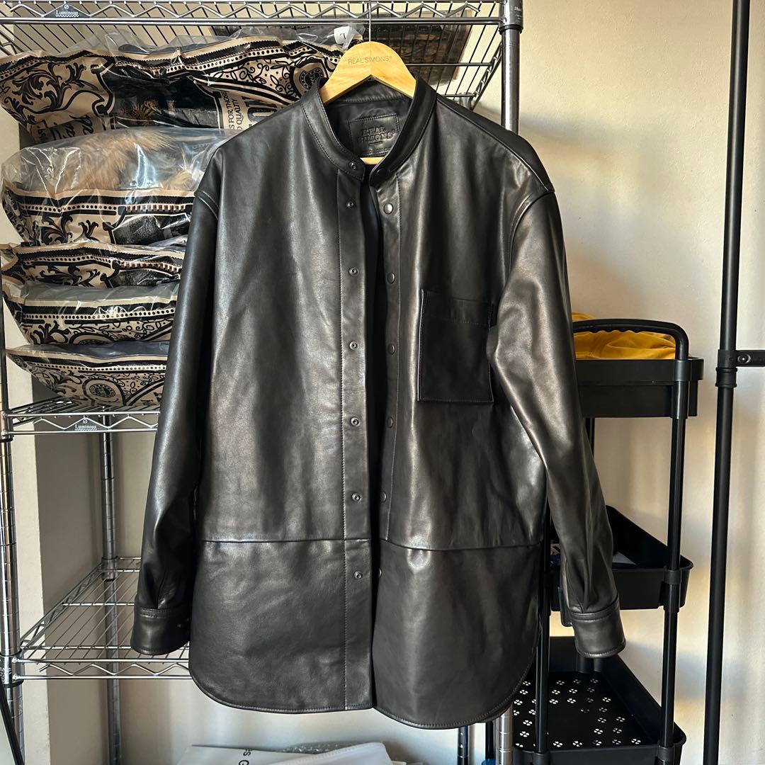 1.3mm 水染めカーフ使用 ロング丈レザーシャツ 一点物 サンプル L相当