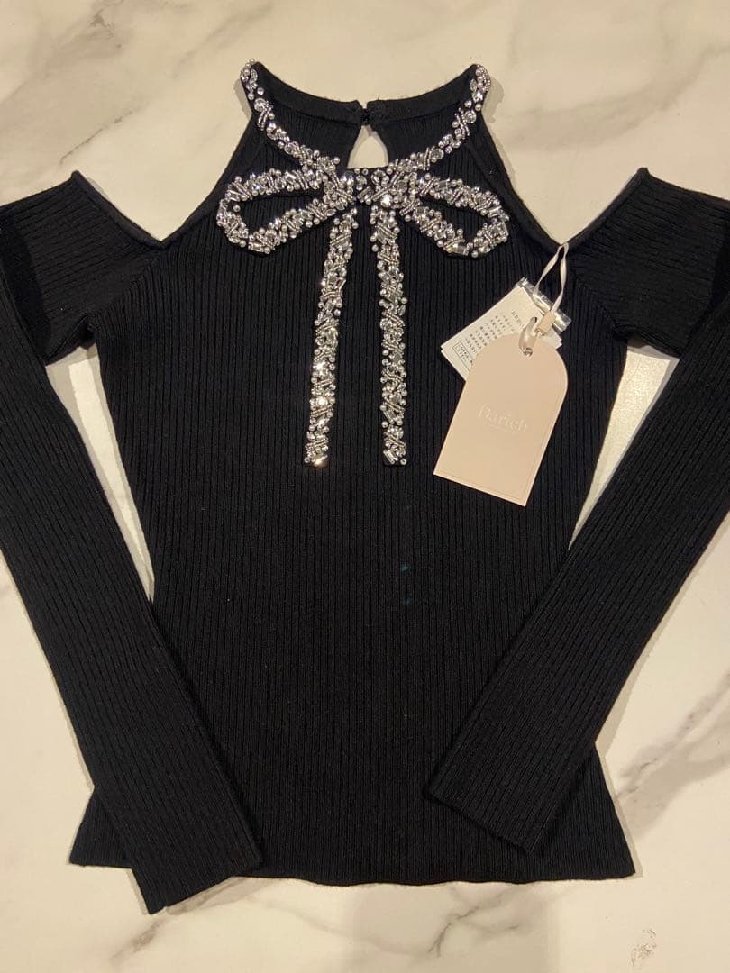 Darich ダーリッチ　リボンビジューアメスリニットトップス