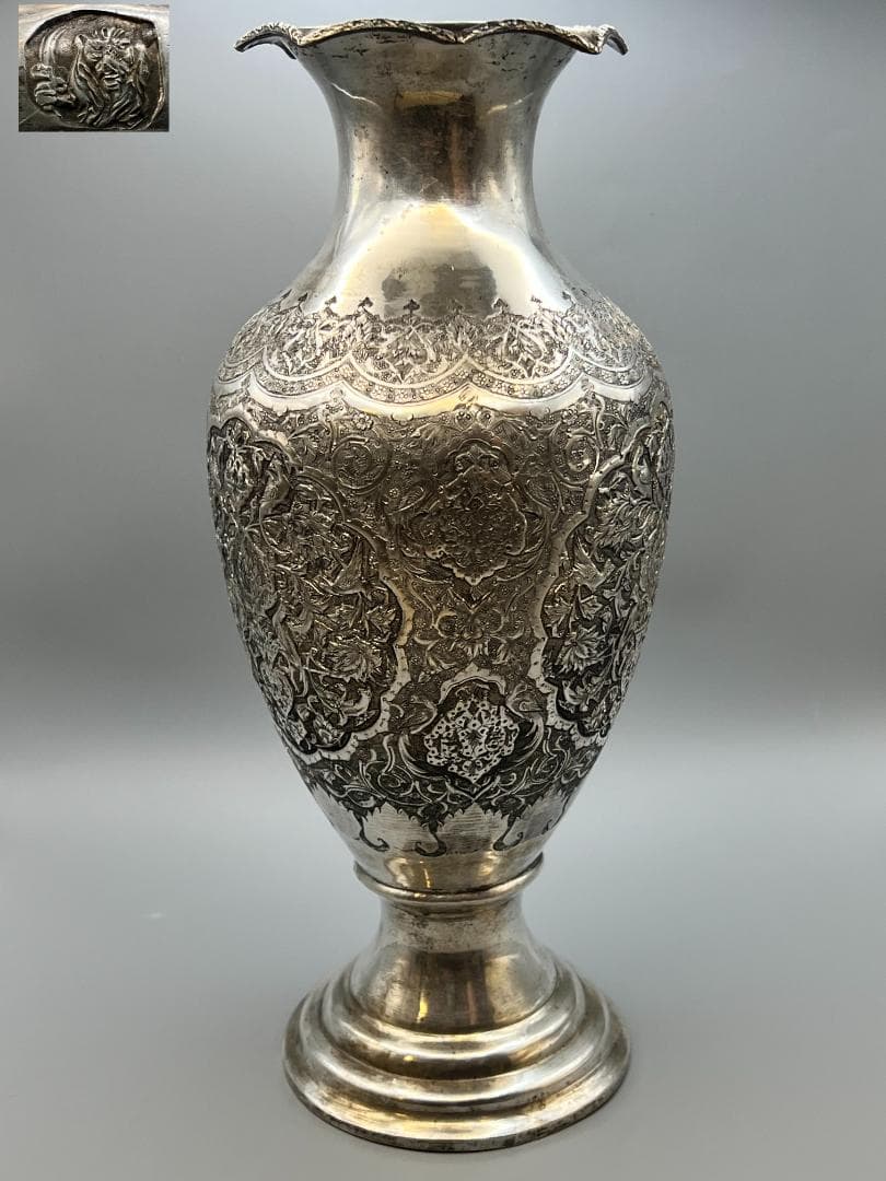 ととろ　銀製　ライオンマーク　三越　銀花瓶　花入れ　手彫　重量約820g