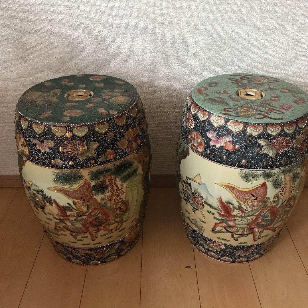 旧家蔵出　中国美術　古美術　清時代　陶器　鼓風 置物 庭 花台 飾台 骨董品