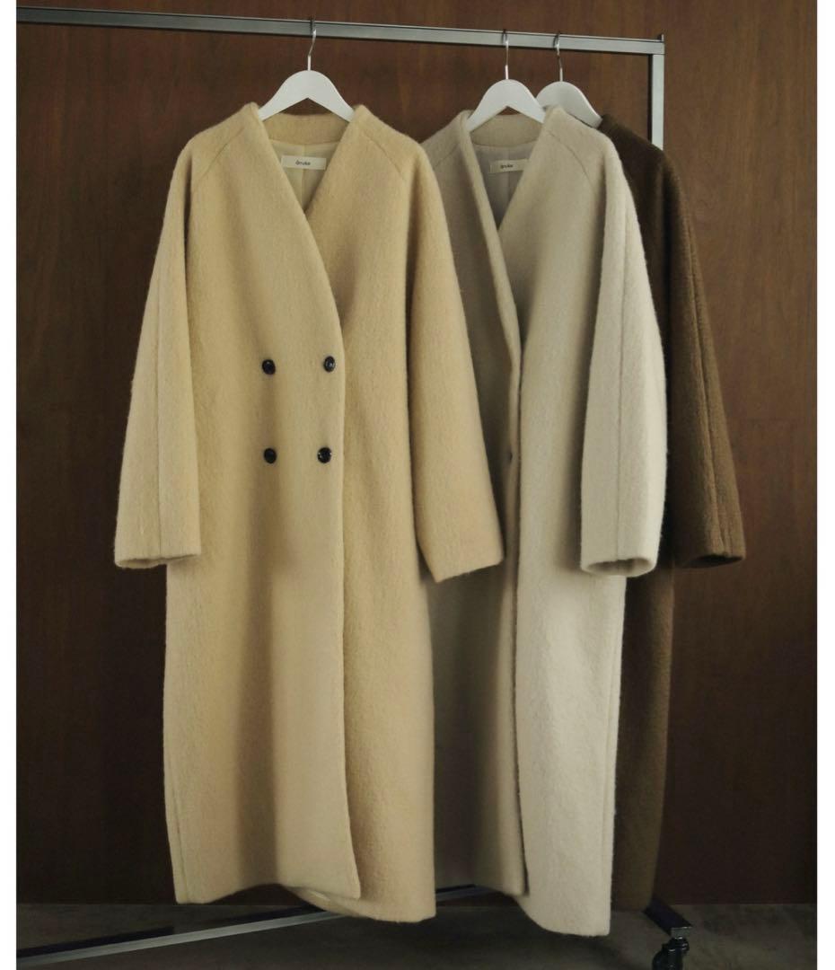 ジャケット・アウター Collarless Shaggy Coat