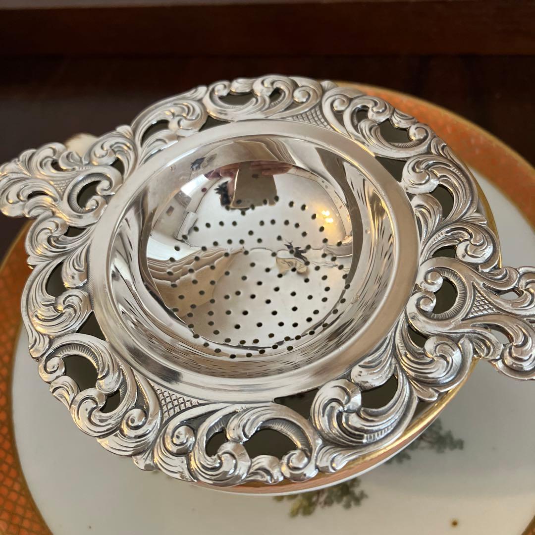 ノルウェー製　作家物　アンティーク純銀　ピアス　ティーストレーナー