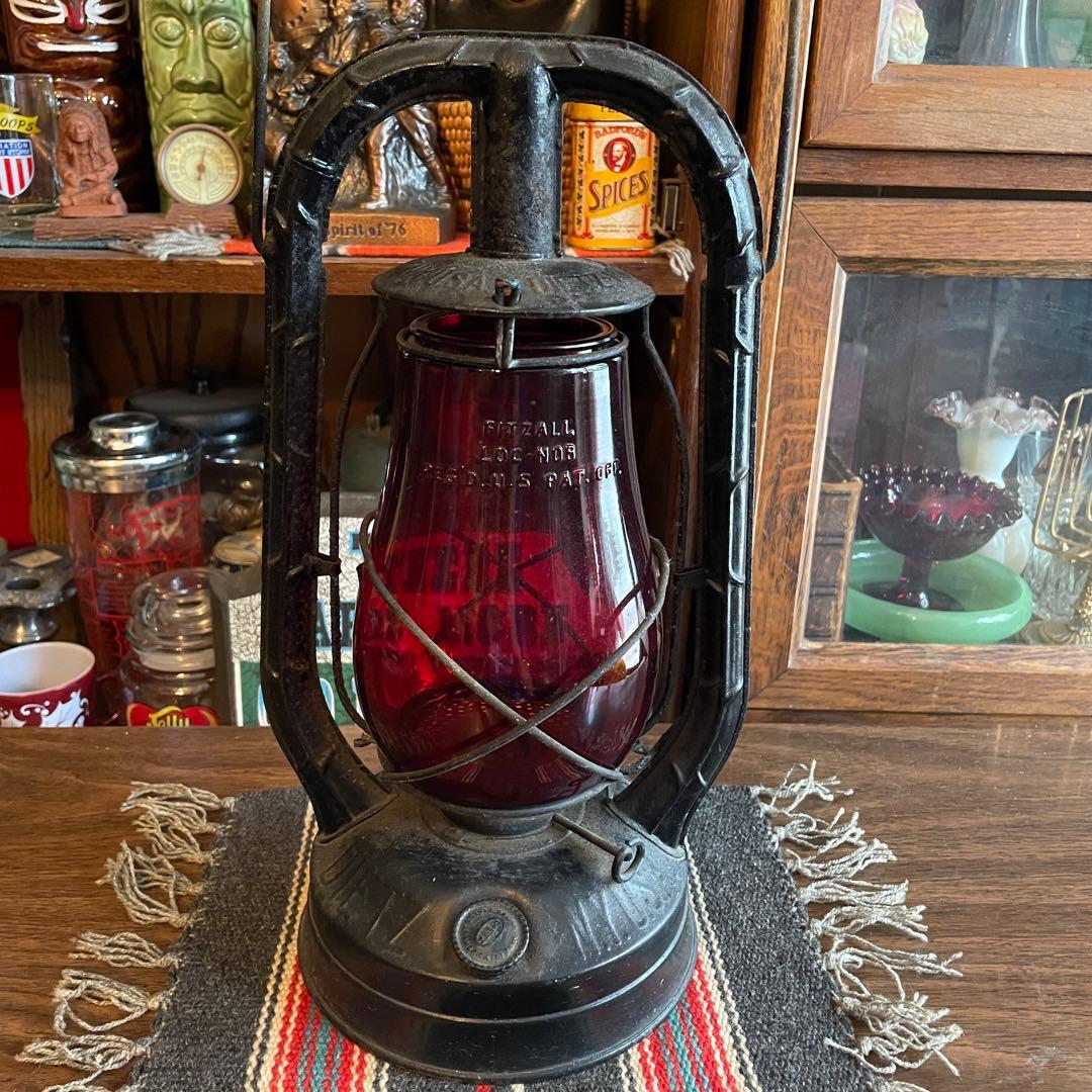 レア！1900〜20s 黒デイツDIETZ 赤ガラスランタン　USAアンティーク
