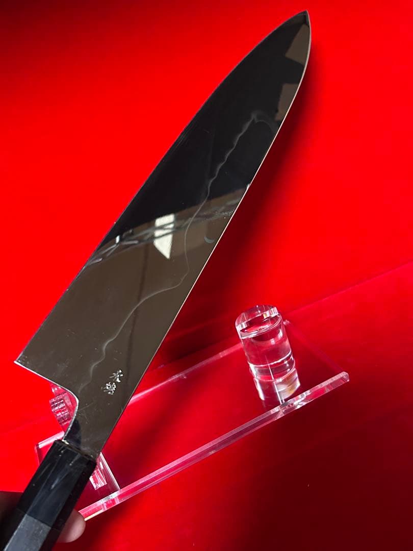 01518包丁　和牛刀　九寸　水本焼　富士山残月浮波　鏡面仕上げ　白鋼　未使用品