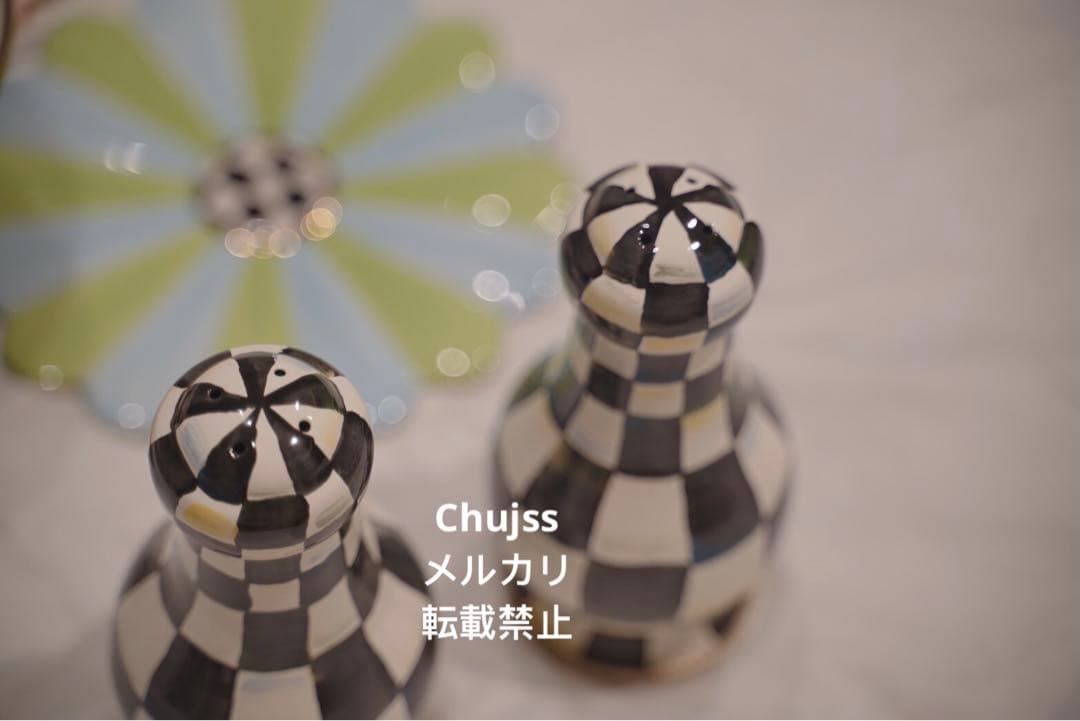 マッケンジーチャイルズ ロイヤルチェック　エナメル ラージ 塩コショウ入れ