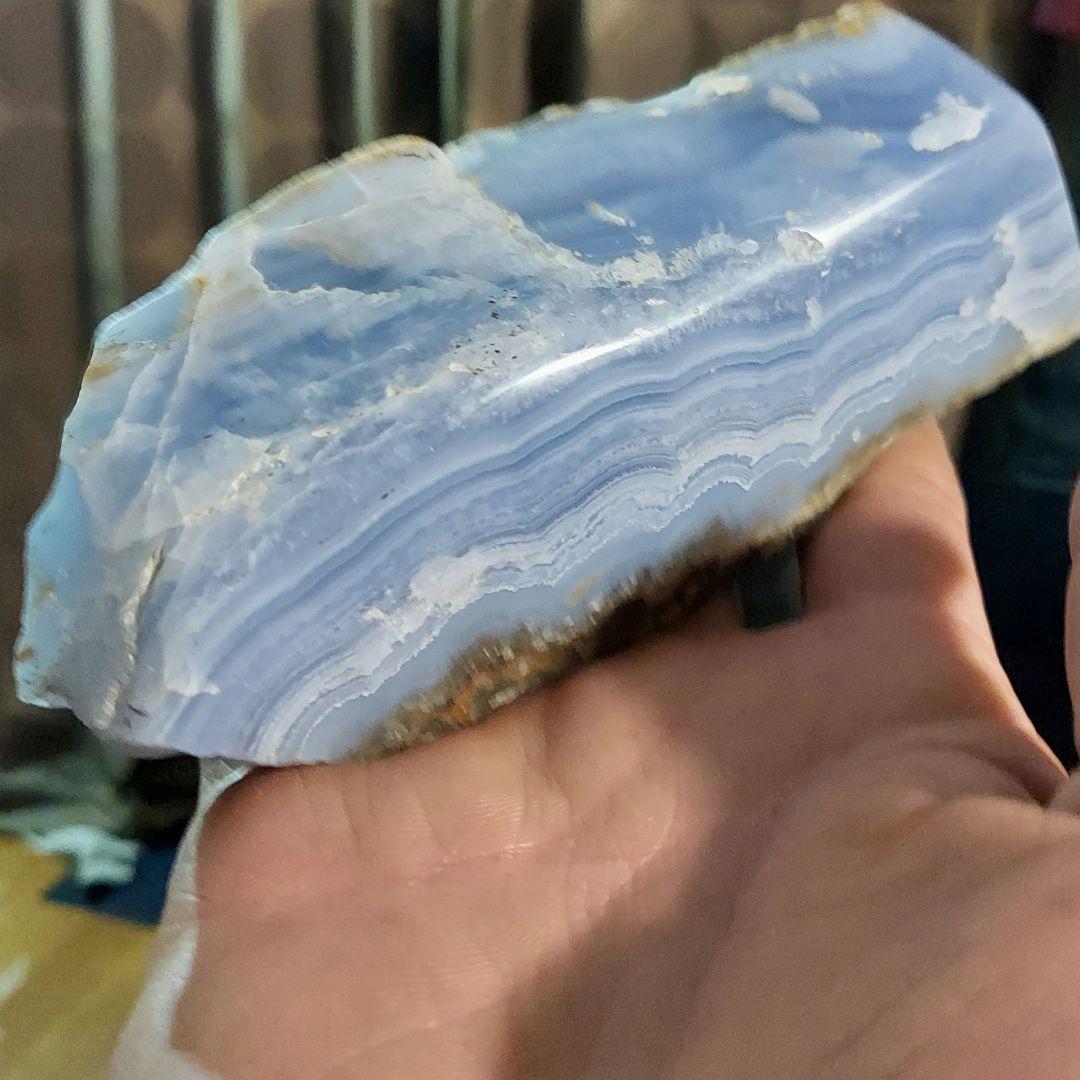 超レア！大きくてとても綺麗なブルーレースアゲート 瑪瑙メノー 原石表面磨き523