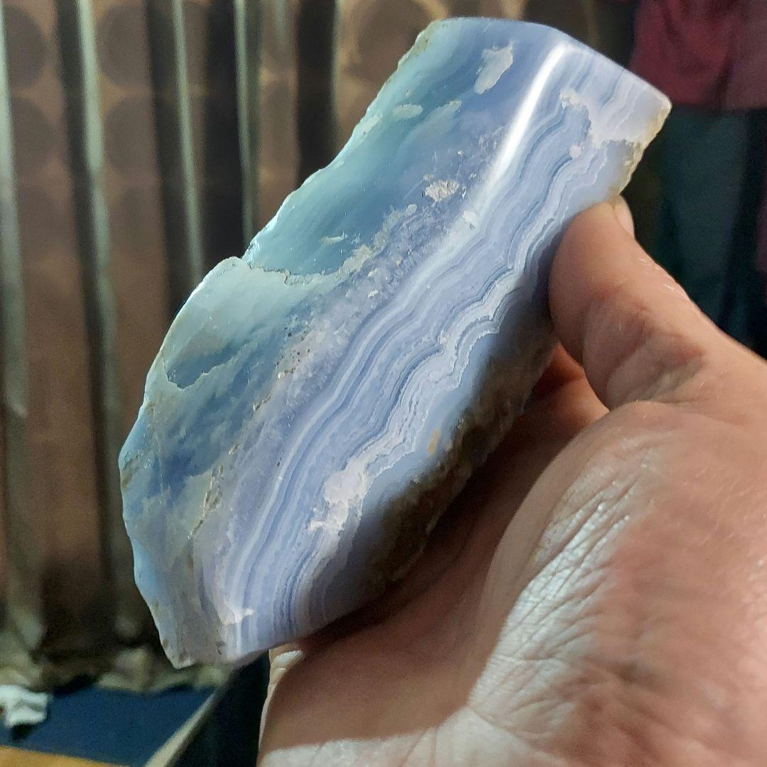 超レア！大きくてとても綺麗なブルーレースアゲート 瑪瑙メノー 原石表面磨き523