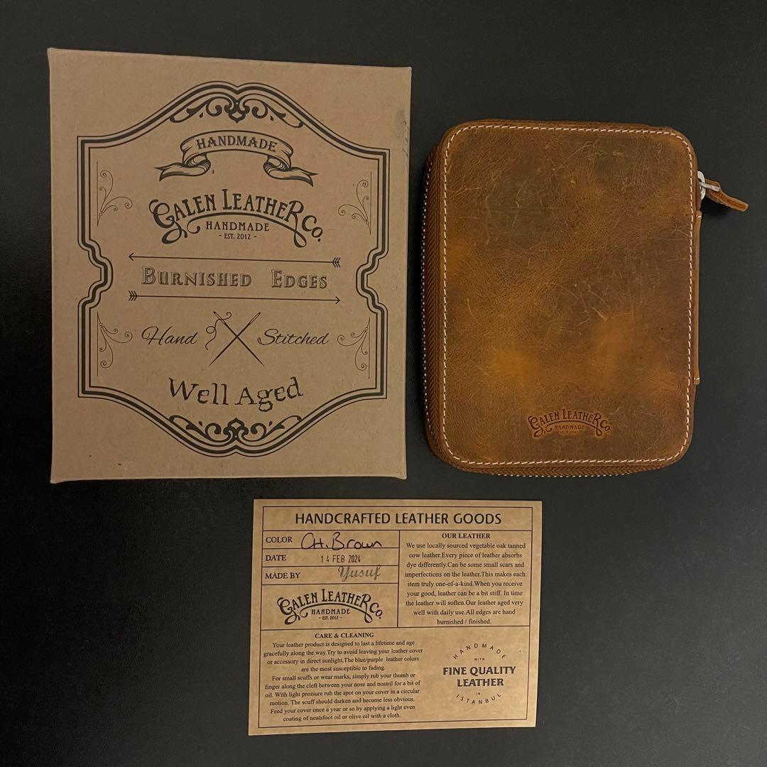 N【Galen Leather】レザーラウンドジップ10本差しペンケース