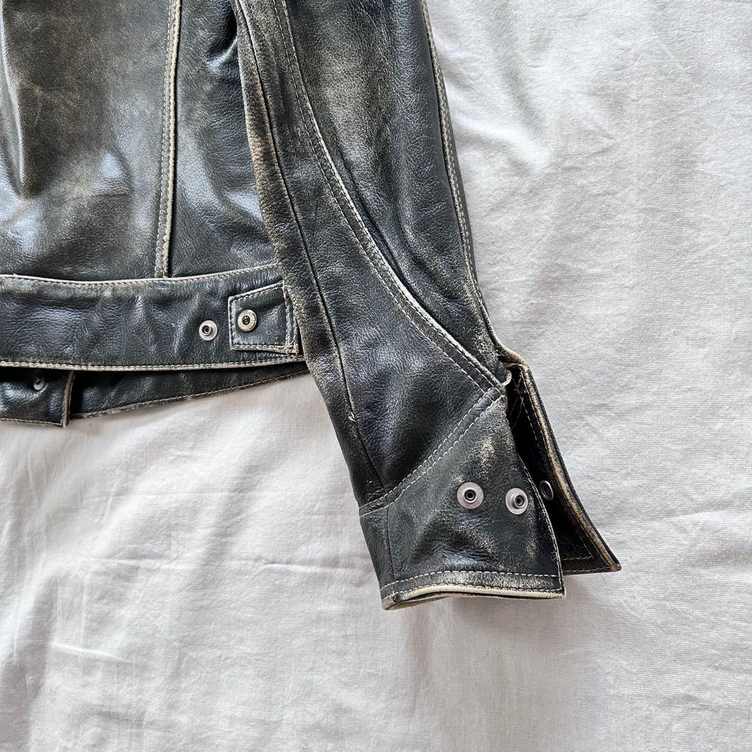 レザージャケット グランジ y2k 平成 フェード 本革 パンク ショート丈