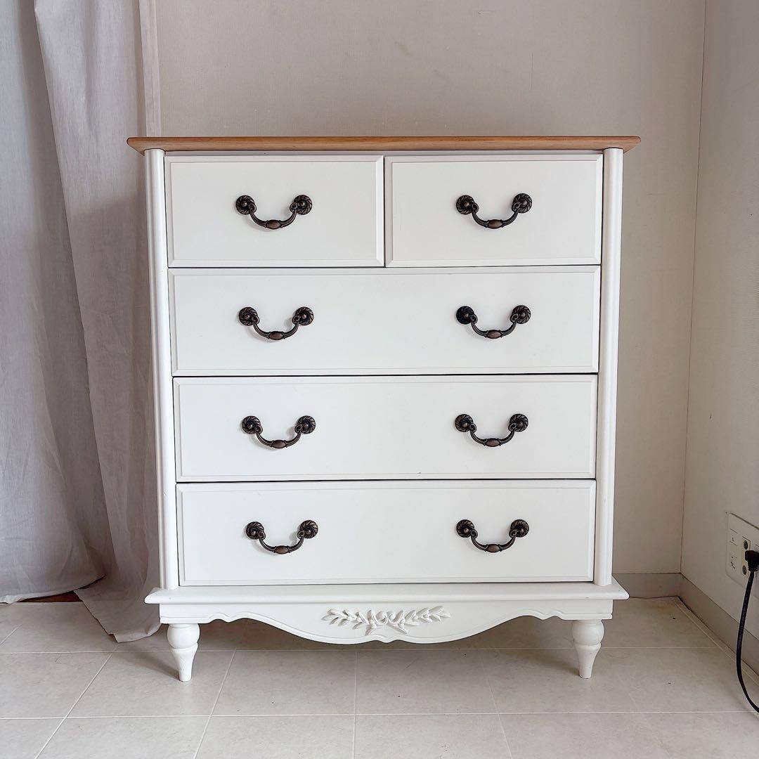 美品　フレンチカントリー　チェスト　シャビーシック　白家具　カントリー　猫脚　棚