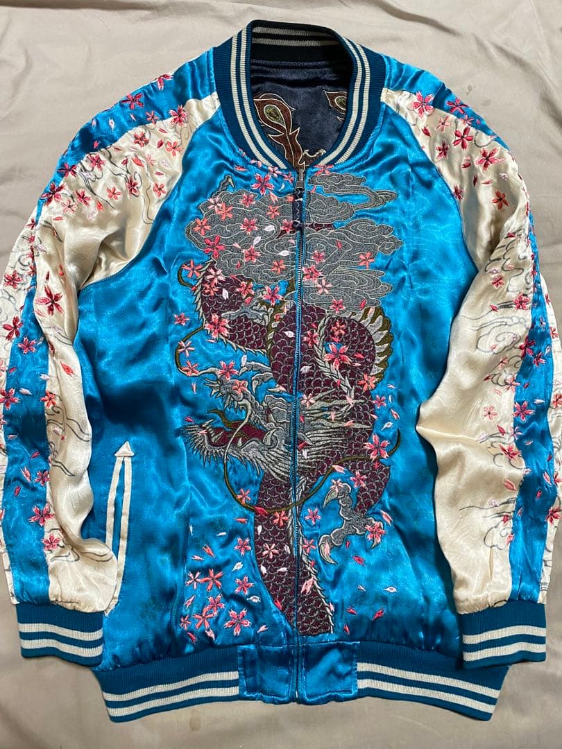 雅結 美品 ２面用 日本限定 龍ワシ スカジャン レーヨン unisex